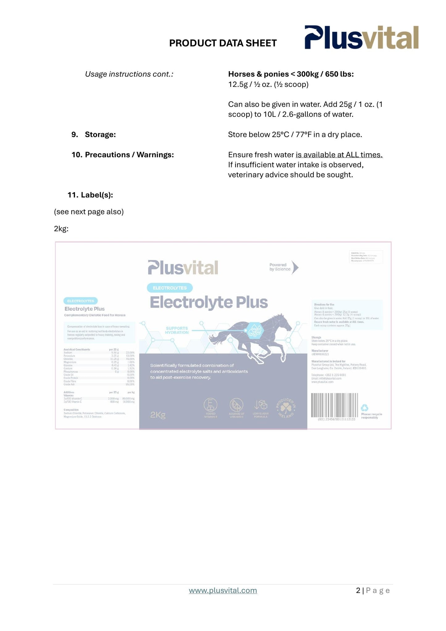 PLUS VITAL Elecytrolite Plus 2kg - Za hitro okrevanje po naporu in podpora mišicam